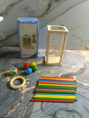 Juego de Torre de Palitos Montessori | Set 2 en 1 de Madera con Dados y Bolas de Colores ¡Increíble!